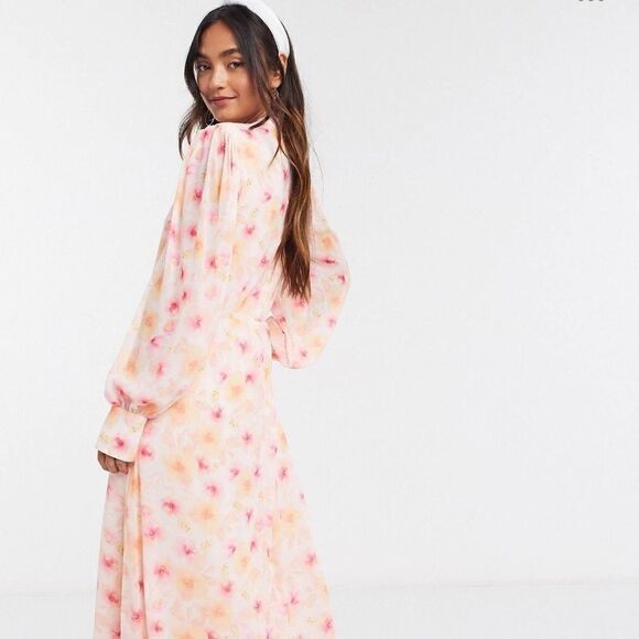 ⭐️⭐️HOST PICK⭐️⭐️ VILA maxi dress with balloon sleeves in pink coral - Picture 2 of 9